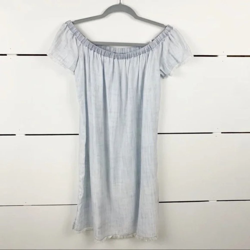 CLOTH & STONE Elastic Collar Off The Shoulder Chambray Mini Dress Size Small - Picture 2 of 8